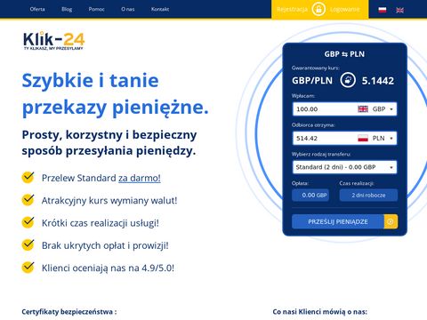 Klik-24.com przelewy pieniężne z Anglii do Polski